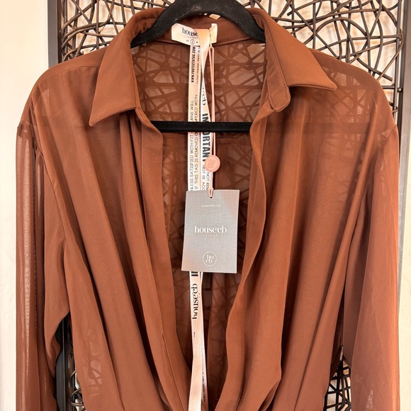 HOUSE of CB Small NWT CLEO Chocolate Chiffon Shirt Dress - Picture 14 of 16